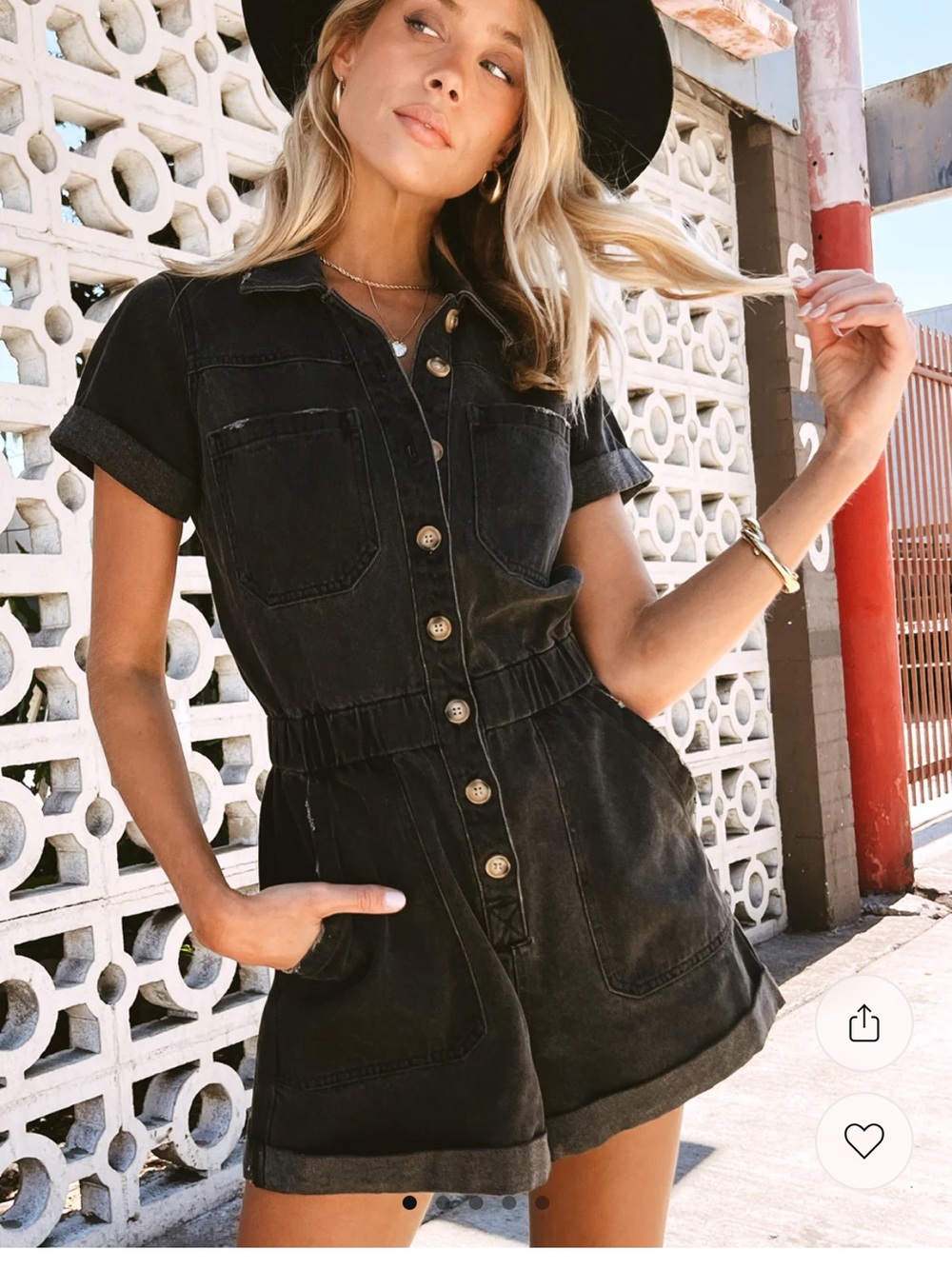 Show Me Your Mumu Cannon Washed Black Button-Front Denim Romper, size XL